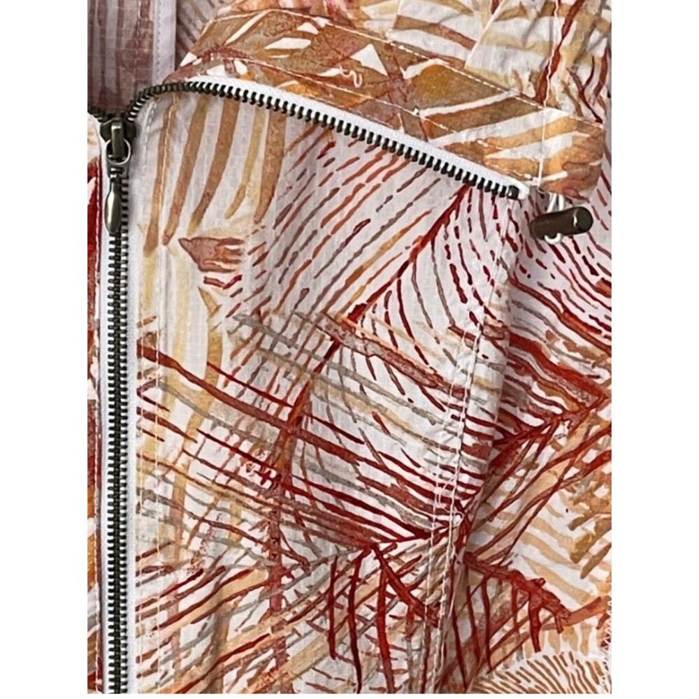 Chico’s Leaf Print Zip Front Jacket Size 2 Large Cotton Stretch Orange Tan - Picture 7 of 11